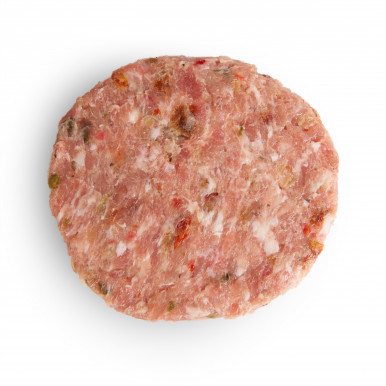 Hamburguesa de pollo con escalibada de verduras